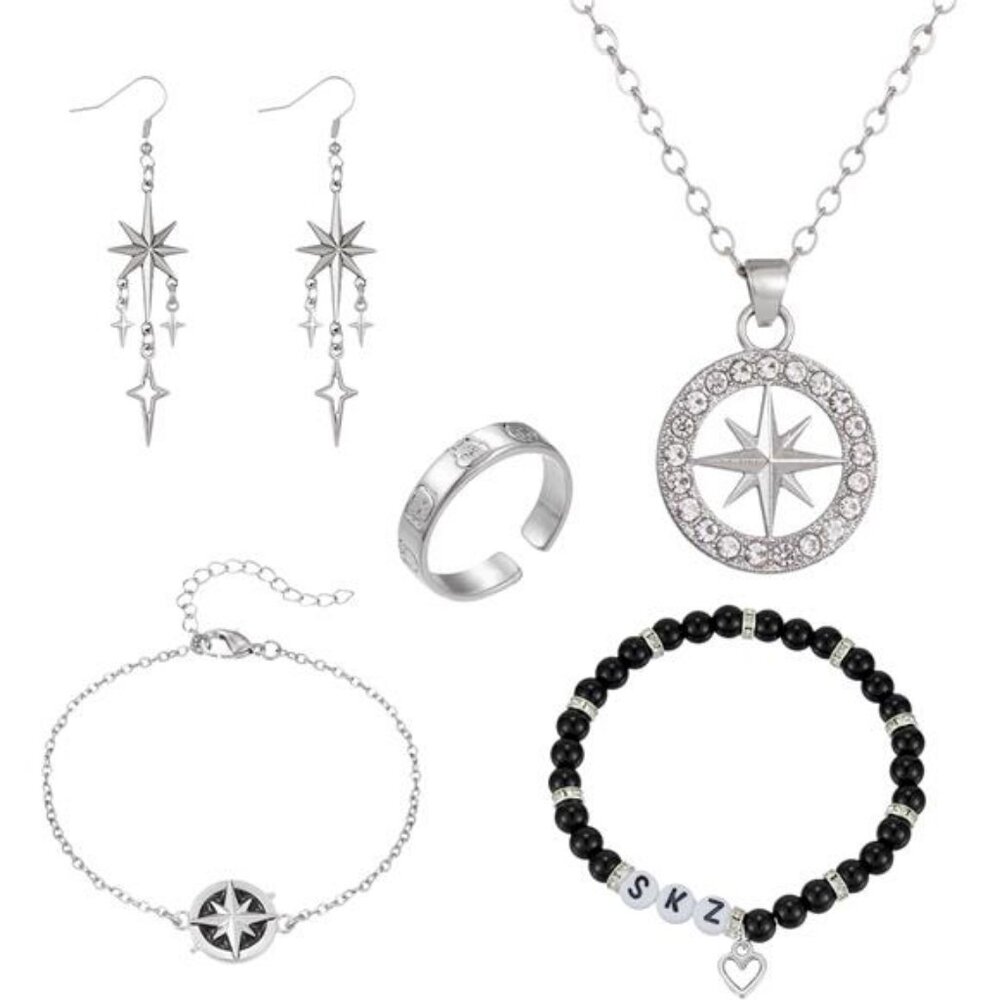 Stray Necklace Set SKZ Inspired Merch Bracelet Rings Stray Fans Earrings for